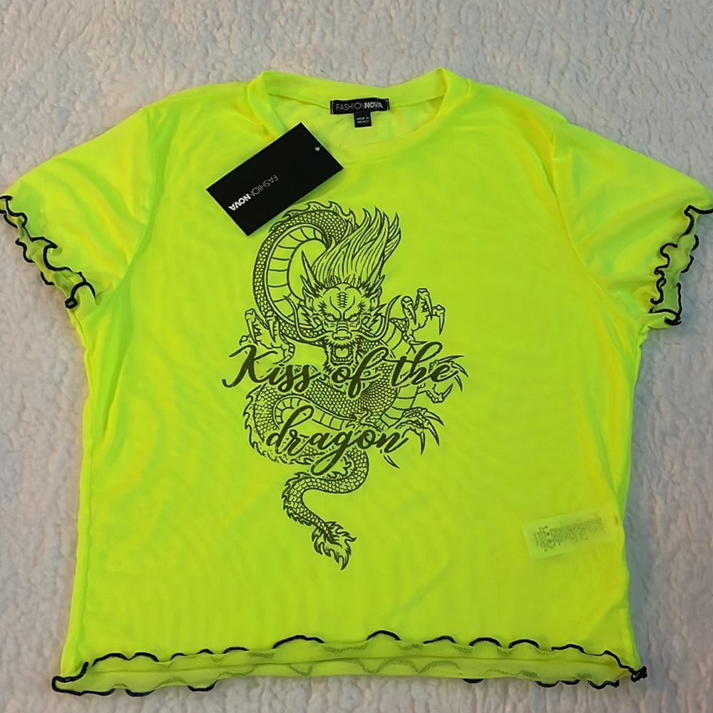 💕5/$25 Fashion Nova Neon Green Mesh Top